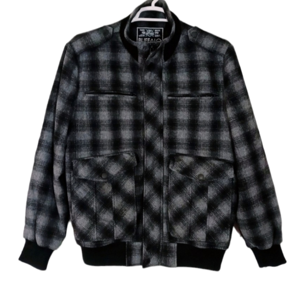 Buffalo David Bitton Plaid Zip Up Snap Buttons Quilted Jacket Mens L Grunge